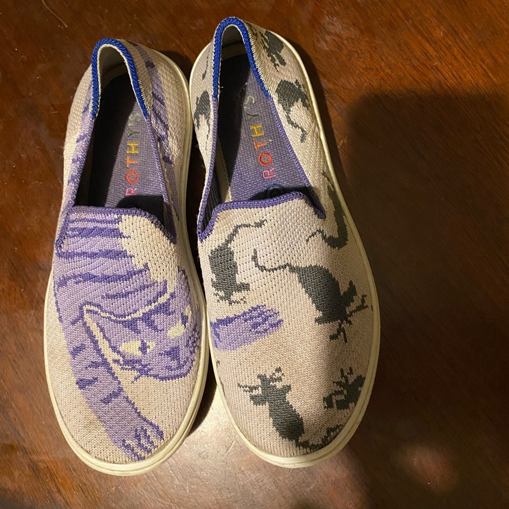 Rothy's Kids Slip-On Sneakers - Purple and Black Cat Pattern